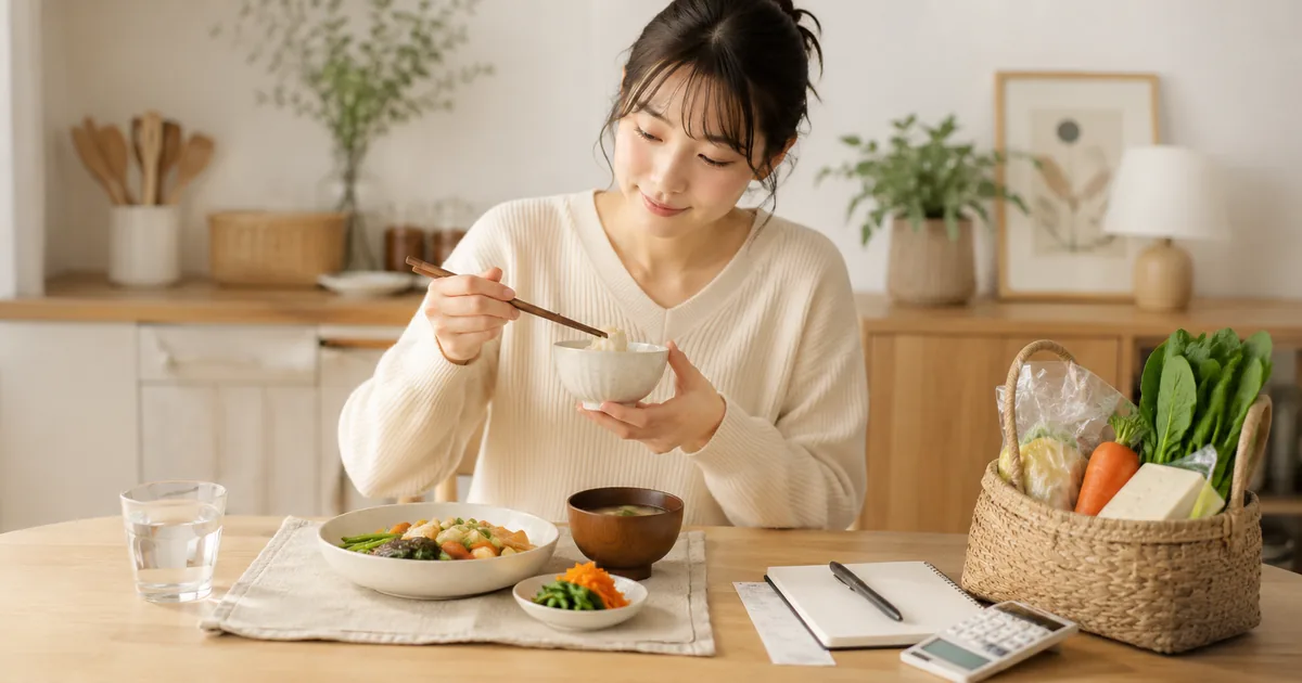 一人暮らしで月4万円の食費を維持する生活を表現した記事画像