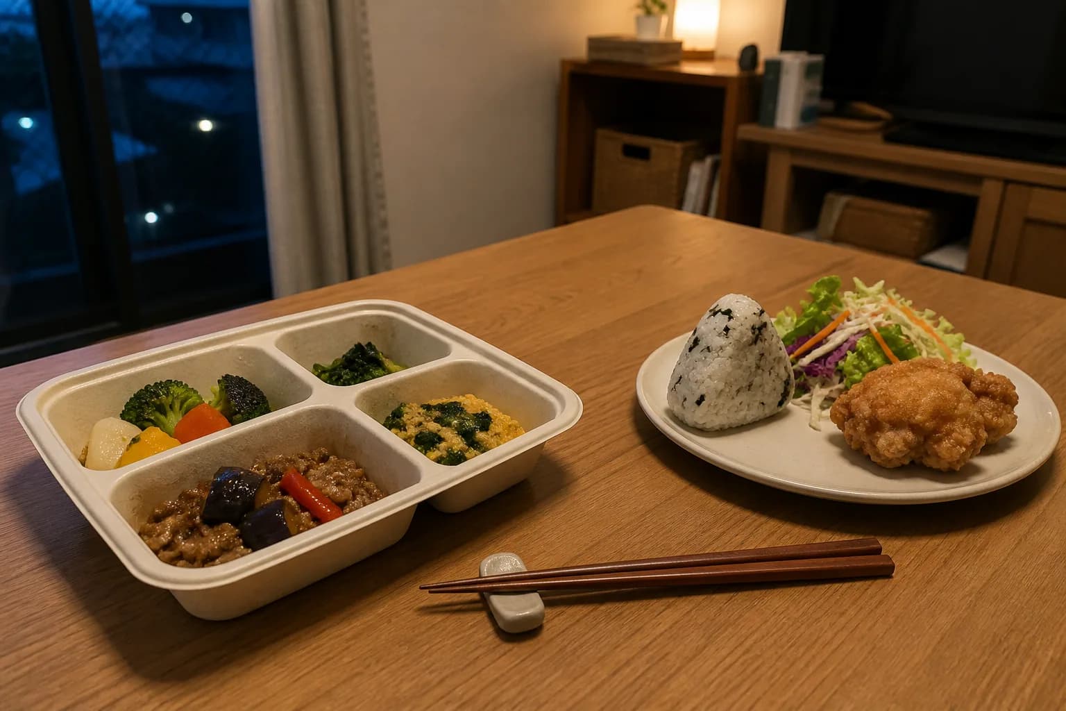 宅配弁当とコンビニ夕食を並べた比較イメージ