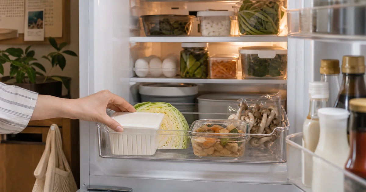 食べ切る食品を手前に整理した一人暮らしの冷蔵庫